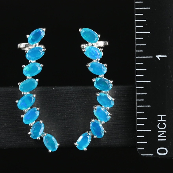 Genuine Opal .925 Sterling Silver Ear Climbers - Picture 2 of 4